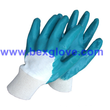 Cotton Interlock Liner, Nitrile Coating, Half Coated Safety Gloves